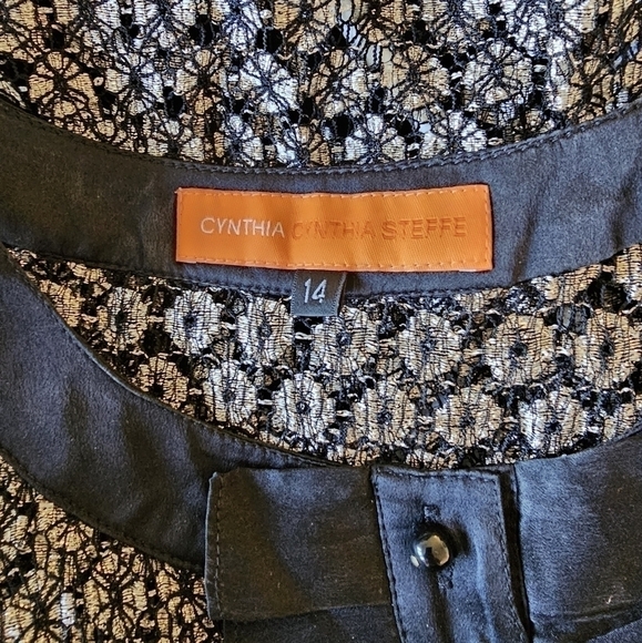 Cynthia Steffe Black and Gold Sleeveless Sheer Mini Dress size 14 - Picture 5 of 6